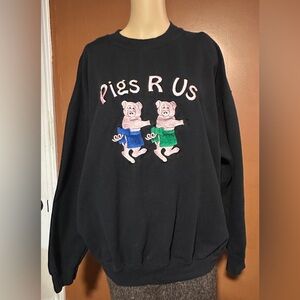 Pink Pigs Black Sweatshirt XL Pigs R Us Embroidered Heavyweight